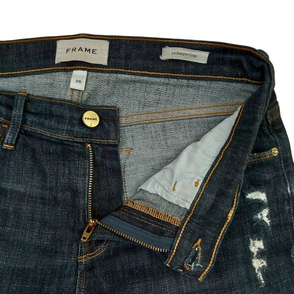 Frame Jeans Womens 26 Blue Le Gargon Crop Boyfriend Dark Wash Mid Rise Denim - Picture 5 of 12